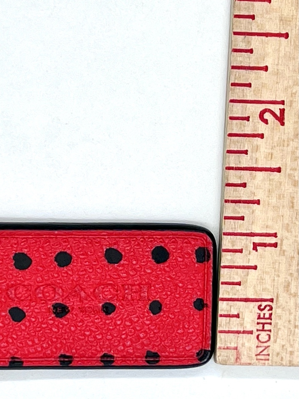 Coach Red Black Polka Dot Leather Hangtag Bag Charm Key Fob Rare Replacement - Picture 10 of 11